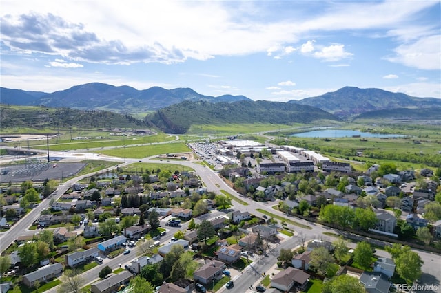 aerial view of a water and mountain view