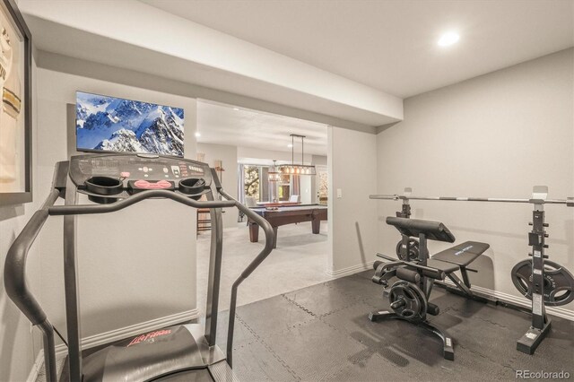 exercise area with baseboards and billiards