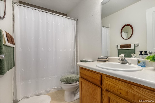 bathroom featuring vanity, toilet, and shower / bathtub combination with curtain