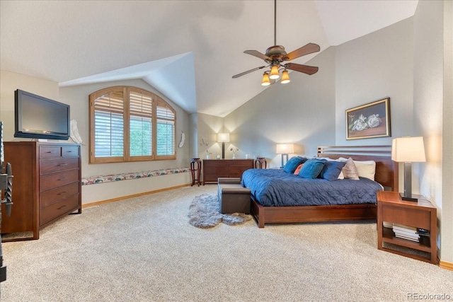 16642 W Archer Ave, Golden, CO 80401 - bedroom with vaulted ceiling, light colored carpet, and ceiling fan