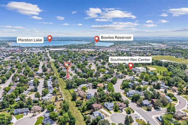 9015 W Tanforan Dr, Littleton, CO 80123 - aerial view of residential area featuring a large body of water