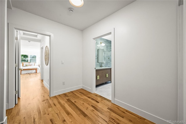 734 N Downing St, Denver, CO 80218 - hall with attic access and light wood-style flooring
