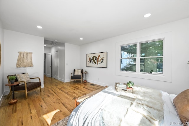 734 N Downing St, Denver, CO 80218 - bedroom with light wood-style floors, recessed lighting, and attic access