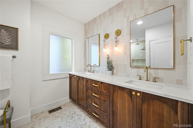 734 N Downing St, Denver, CO 80218 - full bathroom with double vanity and tile patterned floors