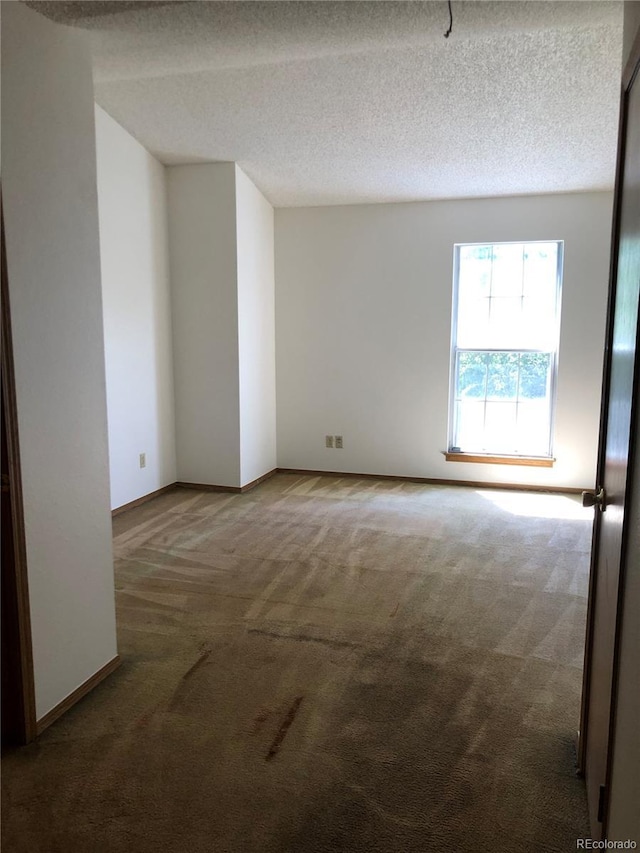 spare room featuring baseboards, carpet floors, and a textured ceiling