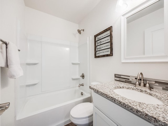 full bathroom with vanity, toilet, and bathing tub / shower combination