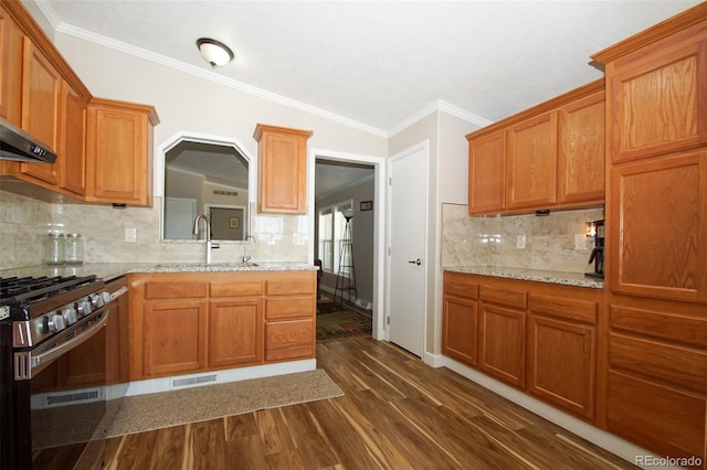 kitchen featuring dark hardwood / wood-style flooring, sink, and tasteful backsplash