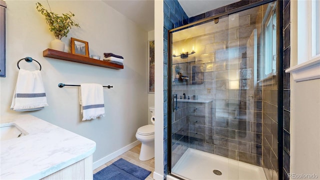 10718 Ash Ct, Thornton, CO 80233 - bathroom featuring vanity, a stall shower, and tile patterned floors