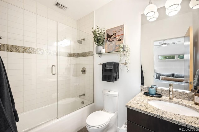 3220 Zuni St, Denver, CO 80211 - ensuite bathroom featuring vanity, enclosed tub / shower combo, and a ceiling fan
