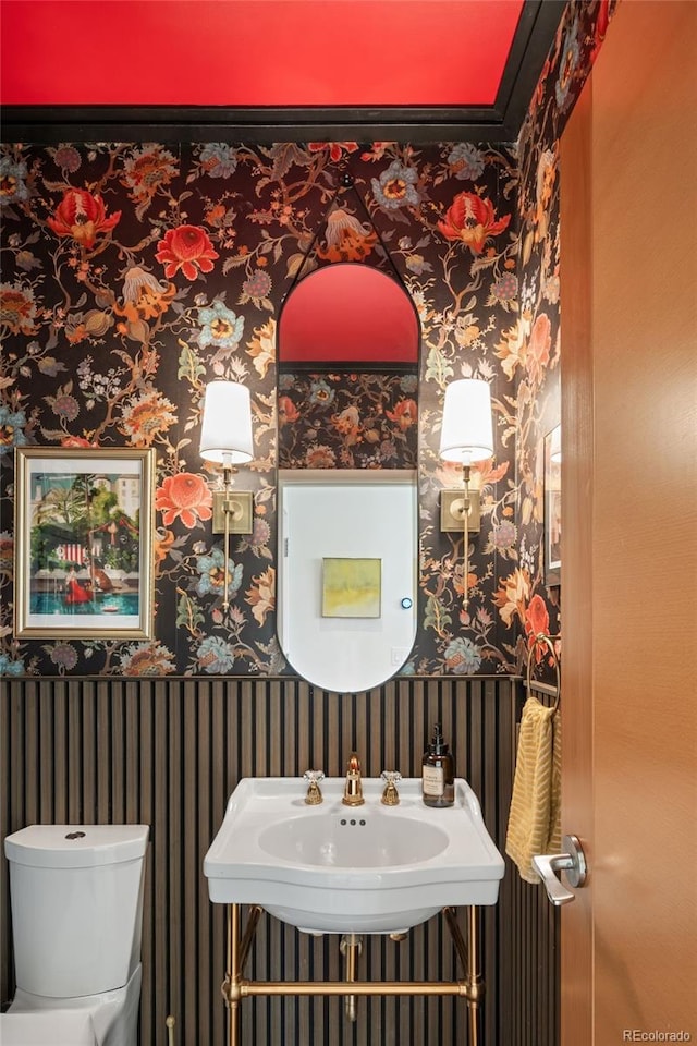 3220 Zuni St, Denver, CO 80211 - bathroom with wallpapered walls and toilet