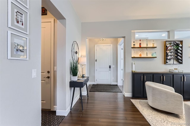 foyer entrance featuring dark hardwood / wood-style floors