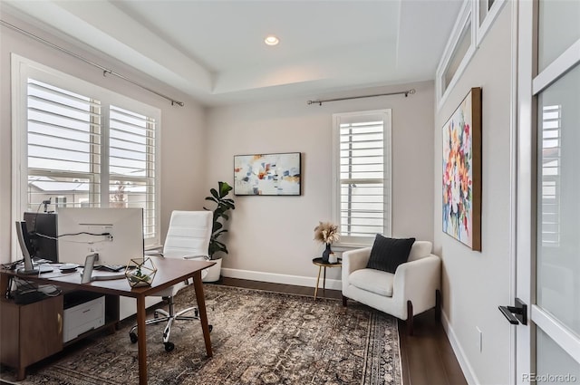 office space featuring dark hardwood / wood-style floors