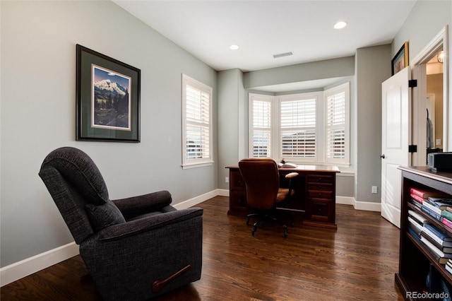 office area featuring dark hardwood / wood-style flooring