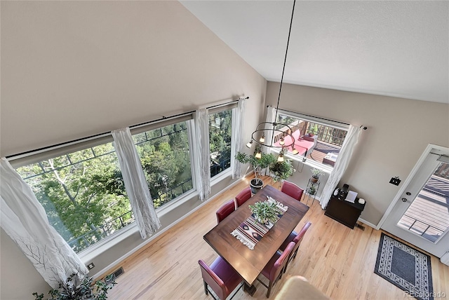 31324 Kings Vly, Conifer, CO 80433 - dining space featuring wood finished floors, baseboards, and lofted ceiling