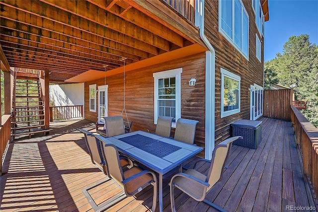 31324 Kings Vly, Conifer, CO 80433 - wooden terrace with stairs and outdoor dining area