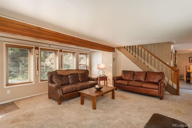 living room with light carpet