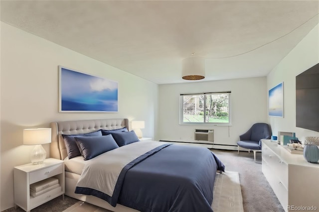 carpeted bedroom featuring a wall mounted AC