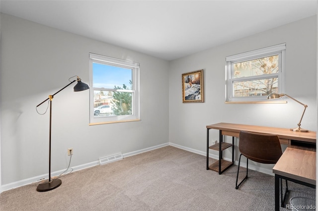 office with light colored carpet