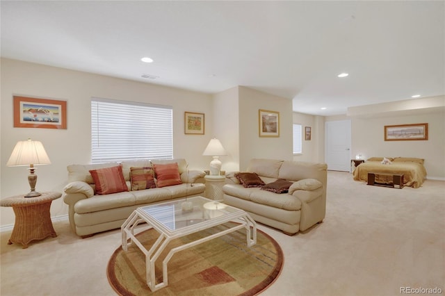 12348 W Gould Ave, Littleton, CO 80127 - living room with light colored carpet, recessed lighting, and baseboards