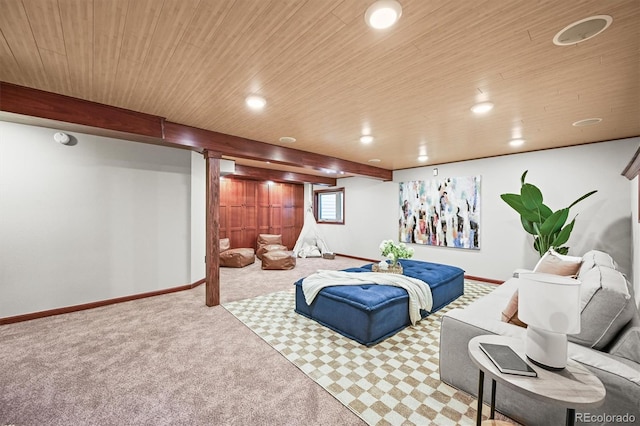 11072 Zephyr St, Broomfield, CO 80021 - carpeted living area with wood ceiling, recessed lighting, and baseboards