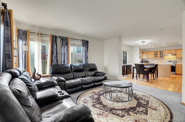 1214 S Akron Way, Denver, CO 80247 - living room with light wood-style flooring and recessed lighting