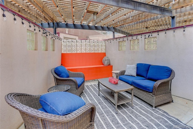 view of patio with a pergola and an outdoor living space