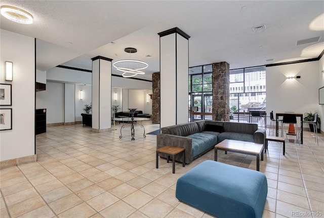 building lobby with a wall of windows