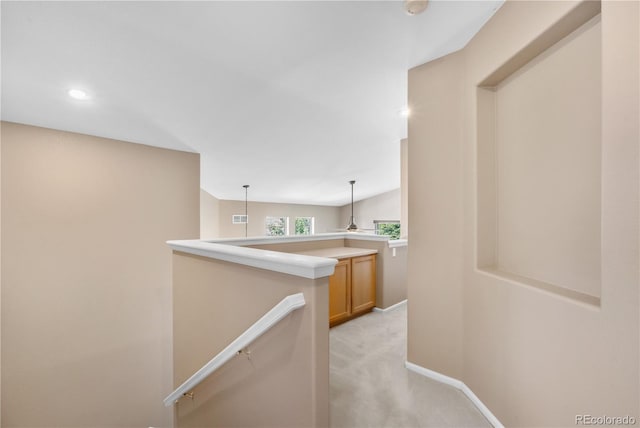 10262 Spotted Owl Ave, Highlands Ranch, CO 80129 - corridor with an upstairs landing, light colored carpet, and recessed lighting