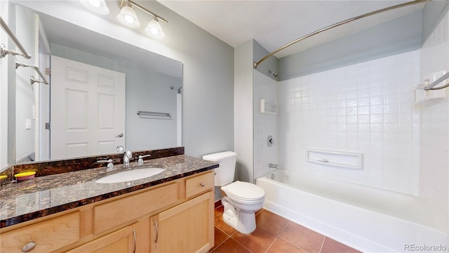 444 17th St Unit 301, Denver, CO 80202 - full bath featuring toilet, tile patterned flooring, vanity, and bathtub / shower combination
