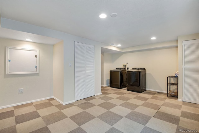 12535 Forest View St, Broomfield, CO 80020 - finished below grade area featuring baseboards, washing machine and dryer, and recessed lighting
