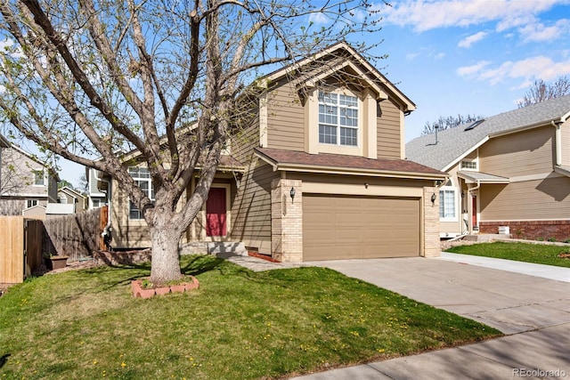 12535 Forest View St, Broomfield, CO 80020 - traditional home featuring fence, brick siding, a garage, a front yard, and driveway