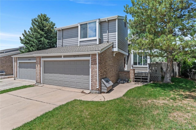 3871 E Euclid Ave, Centennial, CO 80121 - view of front of property with concrete driveway, brick siding, a front lawn, a deck, and an attached garage