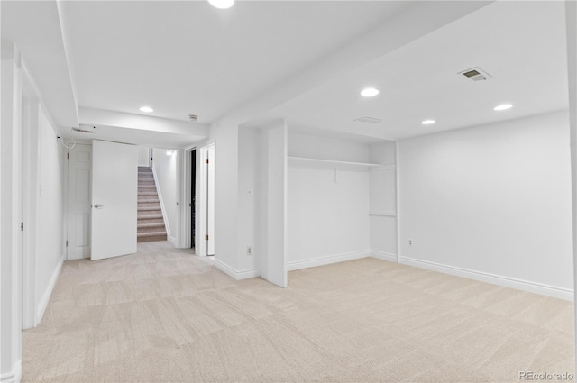 3871 E Euclid Ave, Centennial, CO 80121 - finished basement featuring light carpet, recessed lighting, and stairway