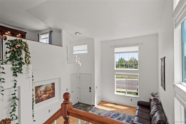 408 Sylvestor Trl, Highlands Ranch, CO 80129 - entrance foyer with wood finished floors and a high ceiling