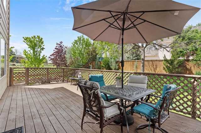 408 Sylvestor Trl, Highlands Ranch, CO 80129 - deck featuring outdoor dining space