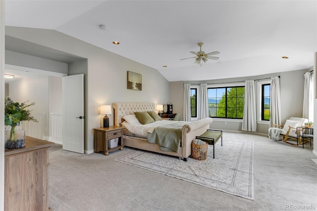 1311 Fletcher Dr, Erie, CO 80516 - bedroom with lofted ceiling, light carpet, baseboards, and a ceiling fan