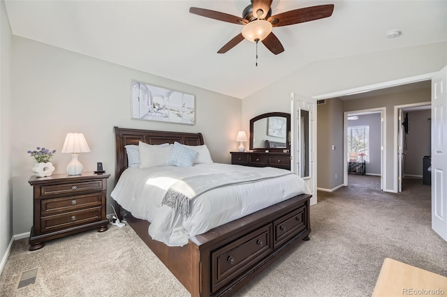 4708 Rock Pipit Ct, Highlands Ranch, CO 80126 - bedroom featuring lofted ceiling, light carpet, baseboards, and ceiling fan