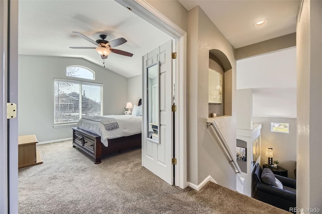 4708 Rock Pipit Ct, Highlands Ranch, CO 80126 - carpeted bedroom featuring lofted ceiling, baseboards, and a ceiling fan