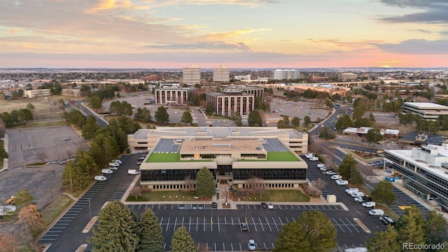 view of aerial view at dusk