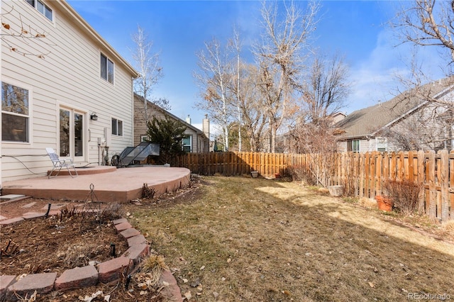 view of yard with a patio area and a fenced backyard