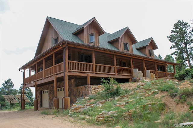 view of log cabin