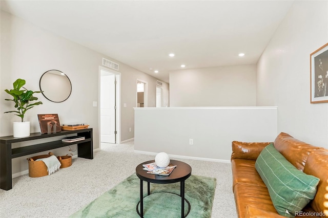 living room with light carpet