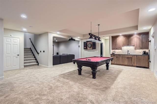 9470 S Silent Hills Dr, Lone Tree, CO 80124 - recreation room featuring light colored carpet, recessed lighting, billiards table, and baseboards
