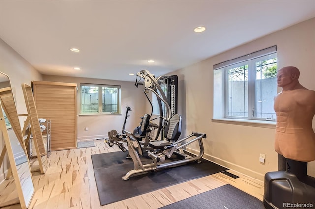 9470 S Silent Hills Dr, Lone Tree, CO 80124 - workout area featuring recessed lighting, baseboards, and wood finished floors