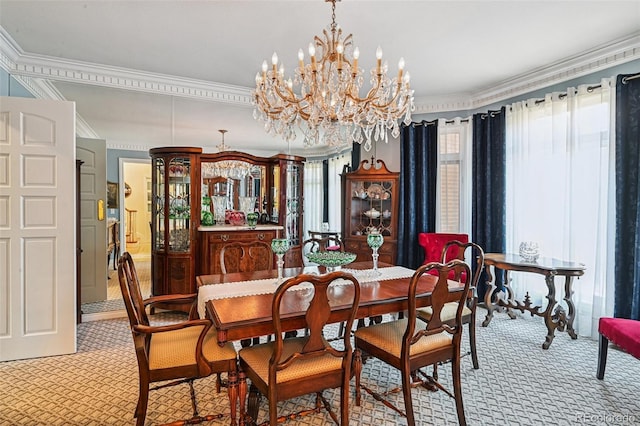 5475 S Laredo St, Centennial, CO 80015 - carpeted dining room featuring ornamental molding and a chandelier