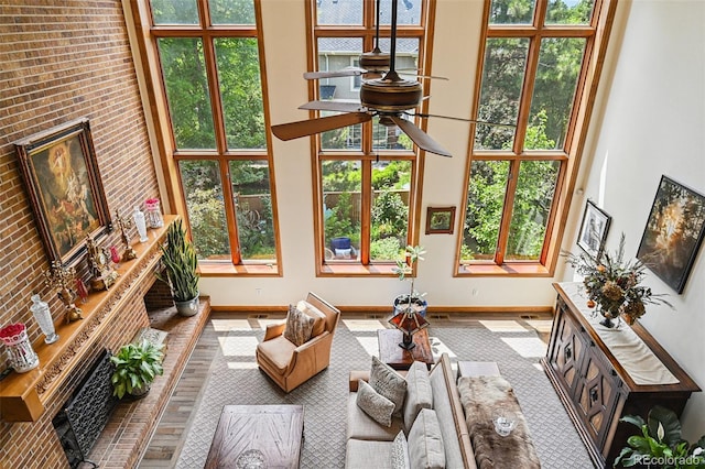 5475 S Laredo St, Centennial, CO 80015 - living area featuring a towering ceiling and a ceiling fan