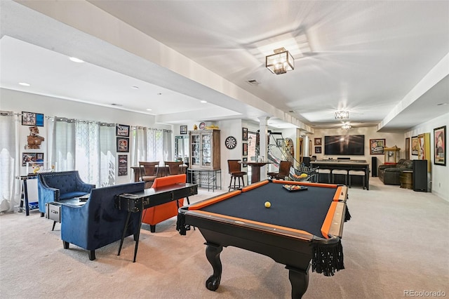 5475 S Laredo St, Centennial, CO 80015 - recreation room with carpet, decorative columns, billiards table, and recessed lighting