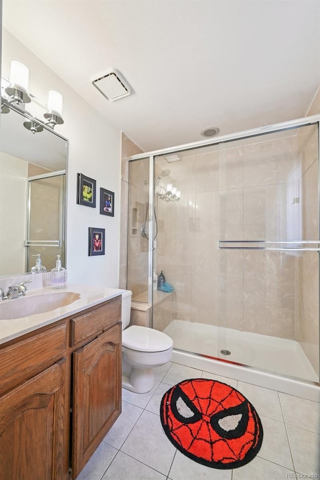 5475 S Laredo St, Centennial, CO 80015 - full bathroom with tile patterned flooring, vanity, and a shower stall