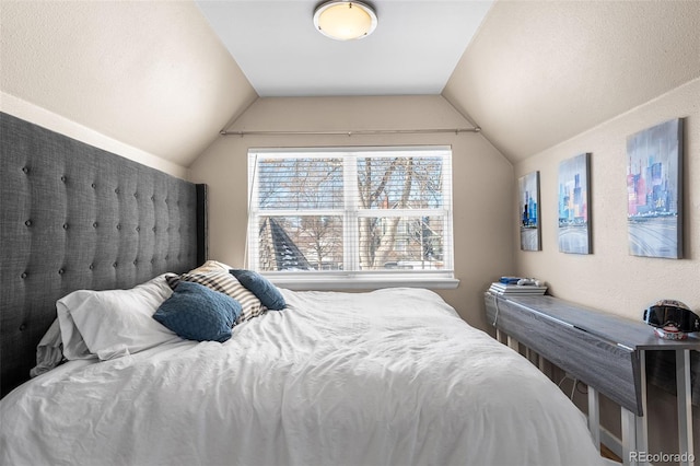 bedroom featuring lofted ceiling