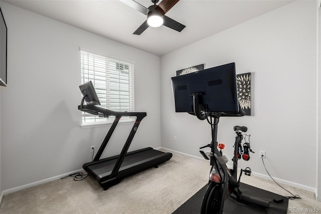 7202 S Valleyhead Ct, Aurora, CO 80016 - exercise room featuring carpet floors, ceiling fan, and baseboards